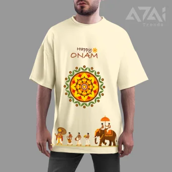 Happy Onam Graphic Beige T-Shirt | Kerala Festival